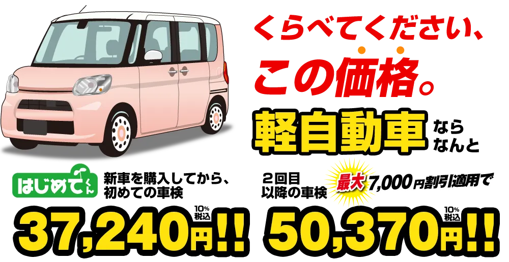 はじめてくん 軽自動車ならなんと37,240円！２回目以降の車検は50,370円！
